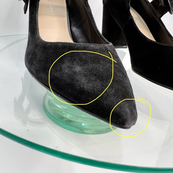 Marc Fisher Carney Heels Size 8 M Black Suede Leather Pointed Toe Strap - Picture 2 of 12